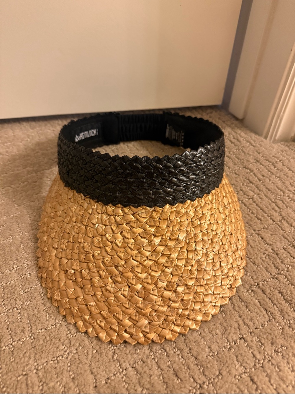 Hemlock Hat Co Capri Visor Black & Tan Woven Straw Sun Hat